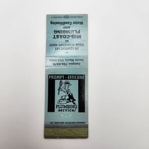 Vintage Matchbook Mid-Coast Plumbing 1950s 60s Lompoc California Collectible Eph